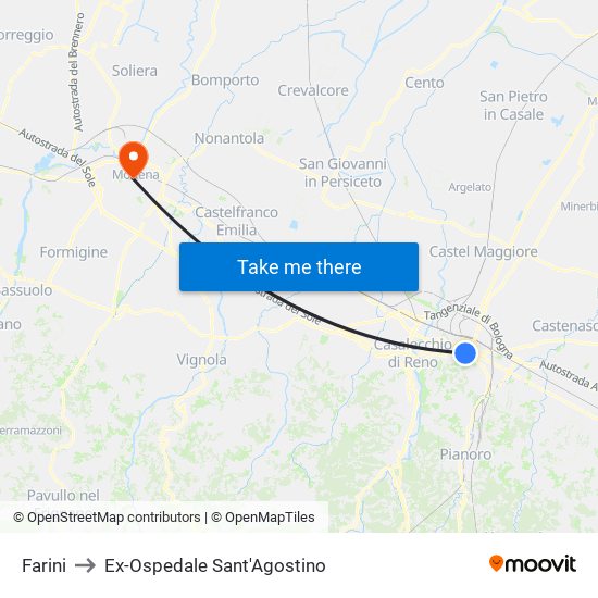 Farini to Ex-Ospedale Sant'Agostino map