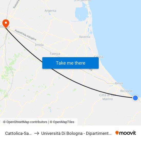 Cattolica-San Giovanni-Gabicce to Università Di Bologna - Dipartimento Di Scienze Biologiche, Geologiche E Ambientali map