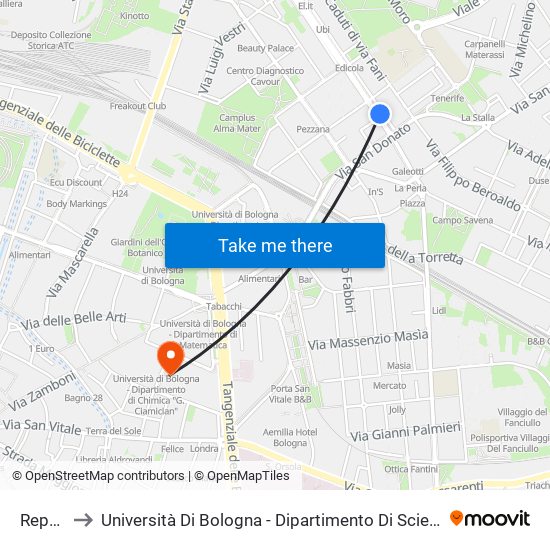 Repubblica to Università Di Bologna - Dipartimento Di Scienze Biologiche, Geologiche E Ambientali map