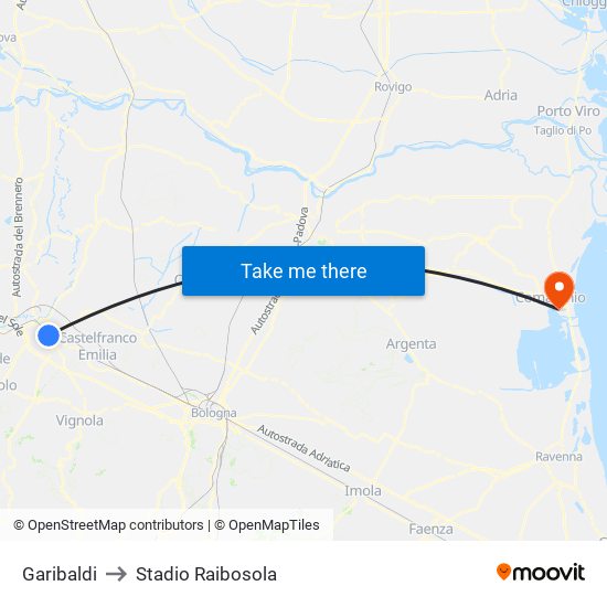 Garibaldi to Stadio Raibosola map