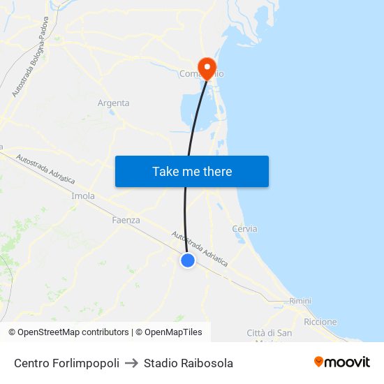 Centro Forlimpopoli to Stadio Raibosola map