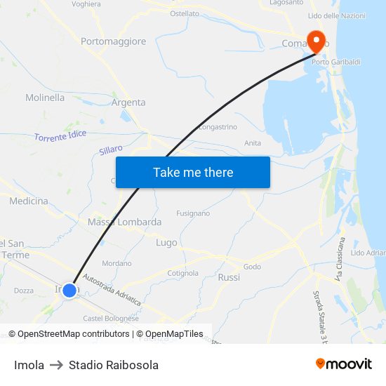 Imola to Stadio Raibosola map