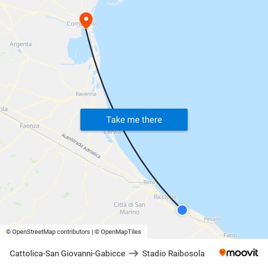 Cattolica-San Giovanni-Gabicce to Stadio Raibosola map