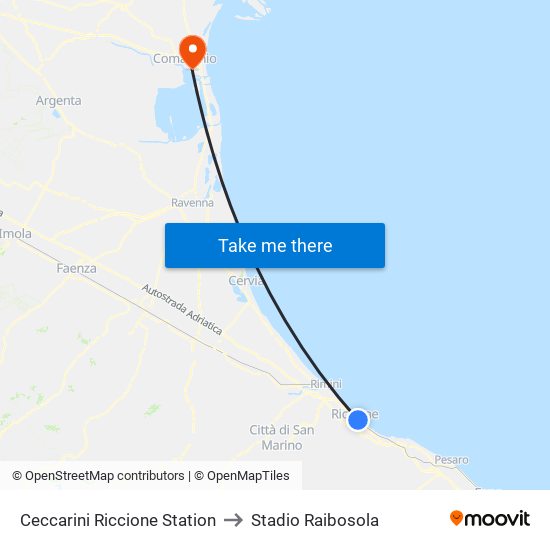 Ceccarini Riccione Station to Stadio Raibosola map