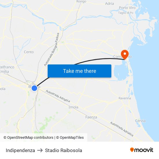 Indipendenza to Stadio Raibosola map