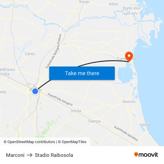 Marconi to Stadio Raibosola map