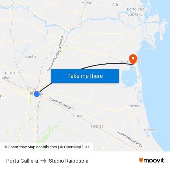 Porta Galliera to Stadio Raibosola map