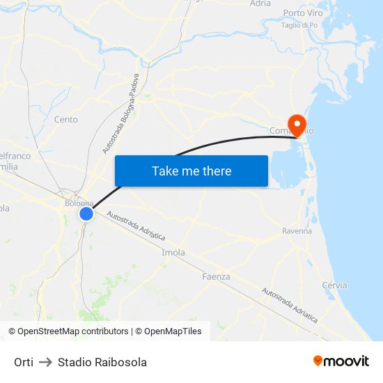 Orti to Stadio Raibosola map