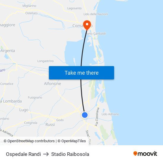 Ospedale Randi to Stadio Raibosola map