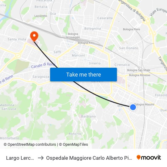 Largo Lercaro to Ospedale Maggiore Carlo Alberto Pizzardi map