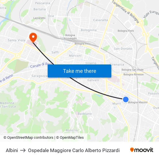 Albini to Ospedale Maggiore Carlo Alberto Pizzardi map