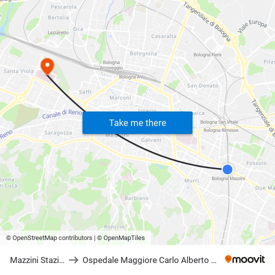 Mazzini Stazione to Ospedale Maggiore Carlo Alberto Pizzardi map