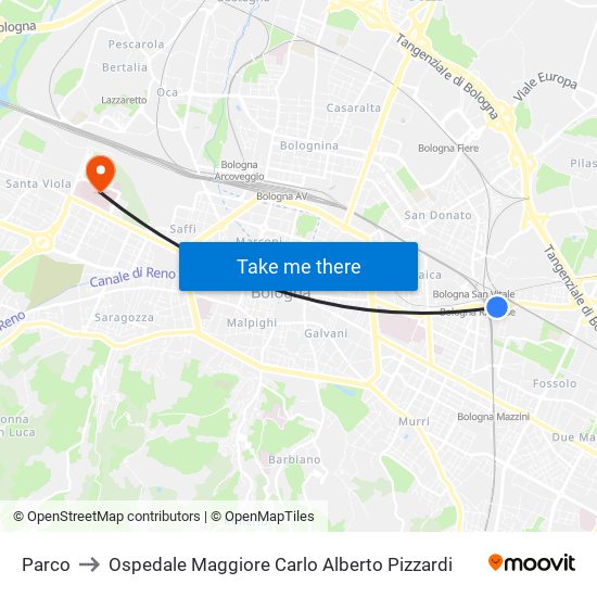 Parco to Ospedale Maggiore Carlo Alberto Pizzardi map