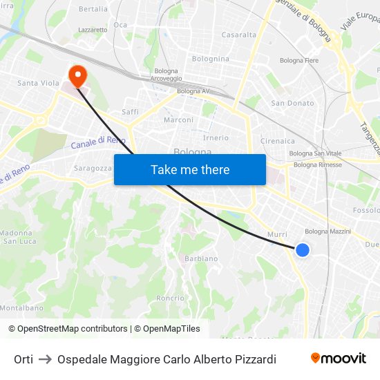 Orti to Ospedale Maggiore Carlo Alberto Pizzardi map