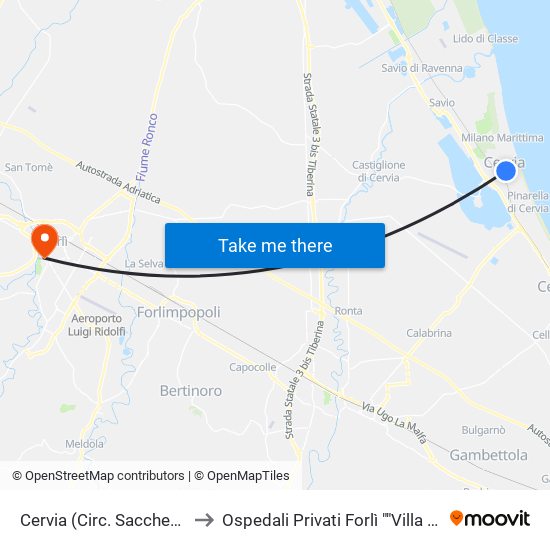 Cervia (Circ. Sacchetti Est) to Ospedali Privati Forlì ""Villa Serena"" map