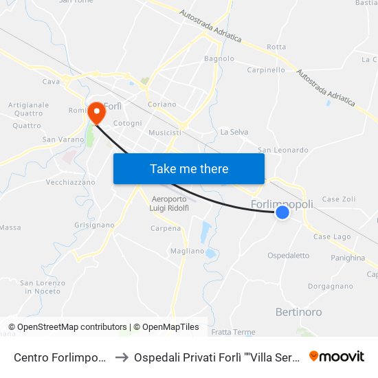 Centro Forlimpopoli to Ospedali Privati Forlì ""Villa Serena"" map