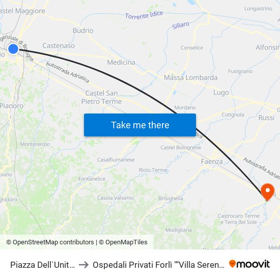 Piazza Dell`Unita` to Ospedali Privati Forlì ""Villa Serena"" map