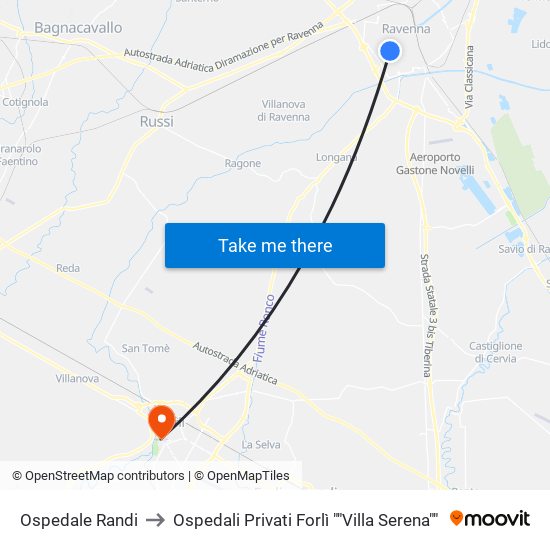 Ospedale Randi to Ospedali Privati Forlì ""Villa Serena"" map