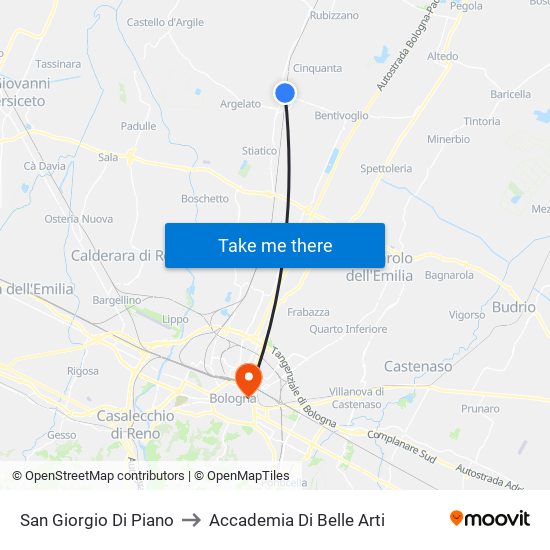 San Giorgio Di Piano to Accademia Di Belle Arti map