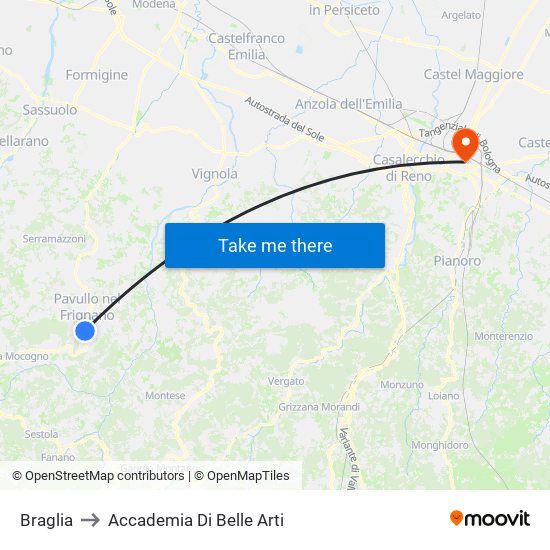 Braglia to Accademia Di Belle Arti map