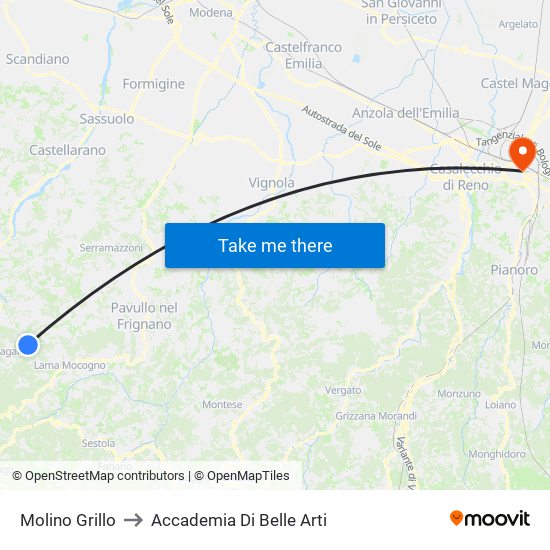 Molino Grillo to Accademia Di Belle Arti map