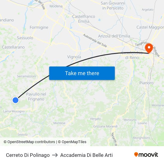 Cerreto Di Polinago to Accademia Di Belle Arti map