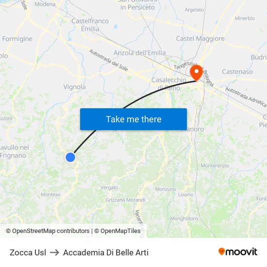 Zocca Usl to Accademia Di Belle Arti map