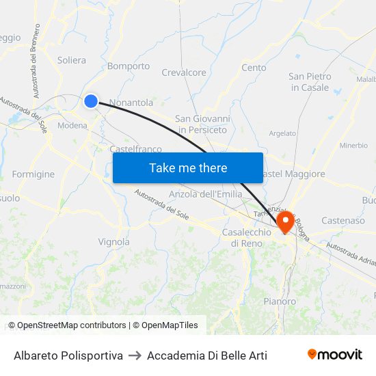 Albareto Polisportiva to Accademia Di Belle Arti map