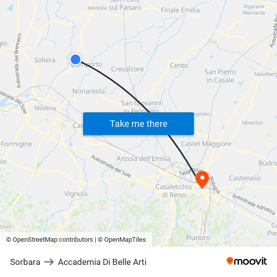 Sorbara to Accademia Di Belle Arti map