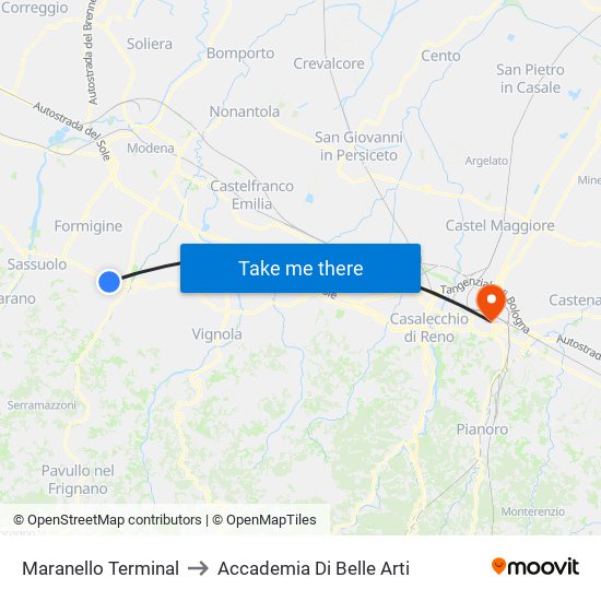 Maranello Terminal to Accademia Di Belle Arti map