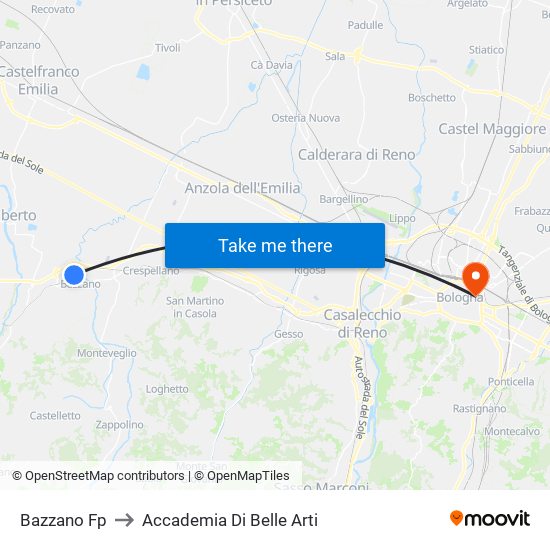 Bazzano Fp to Accademia Di Belle Arti map