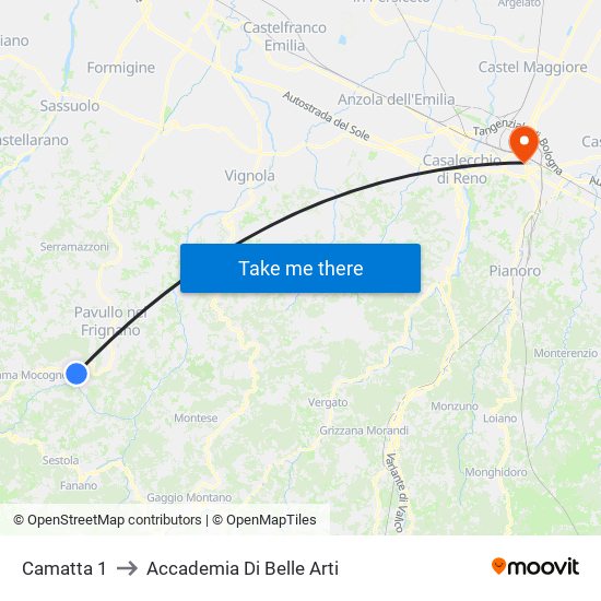 Camatta 1 to Accademia Di Belle Arti map