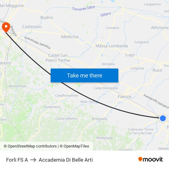 Forli FS A to Accademia Di Belle Arti map