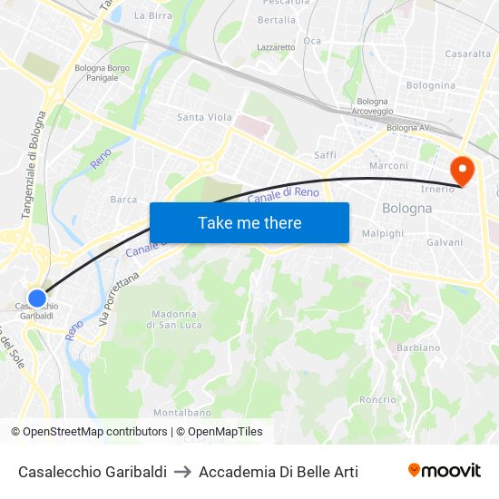 Casalecchio Garibaldi to Accademia Di Belle Arti map