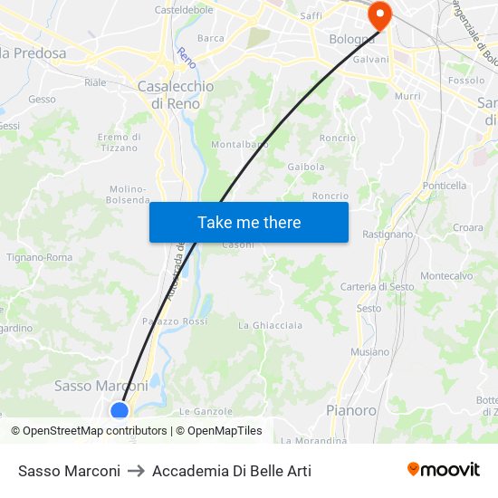 Sasso Marconi to Accademia Di Belle Arti map