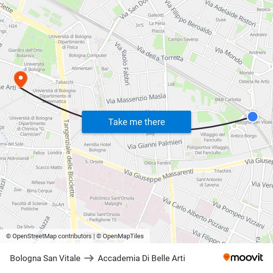 Bologna San Vitale to Accademia Di Belle Arti map
