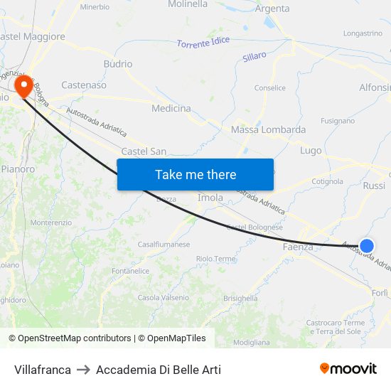 Villafranca to Accademia Di Belle Arti map