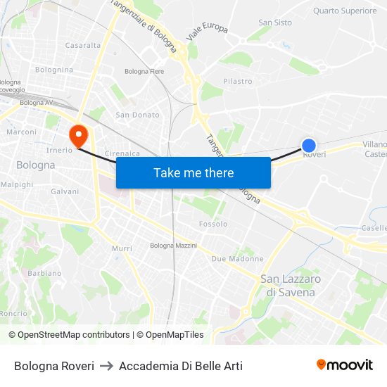 Bologna Roveri to Accademia Di Belle Arti map