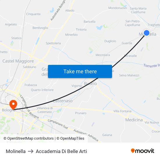 Molinella to Accademia Di Belle Arti map