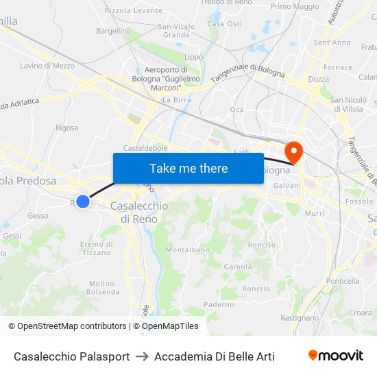 Casalecchio Palasport to Accademia Di Belle Arti map