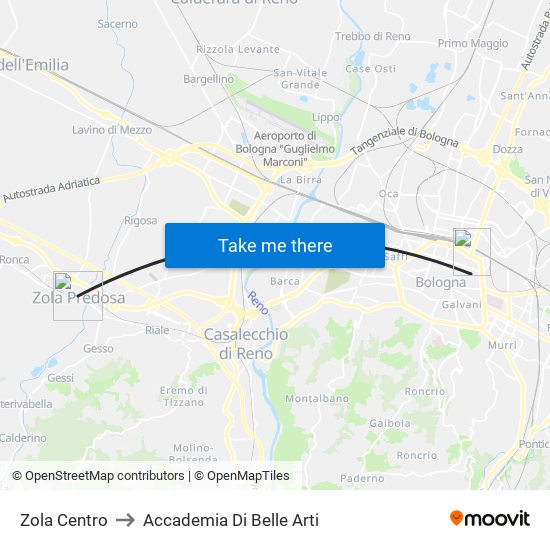 Zola Centro to Accademia Di Belle Arti map