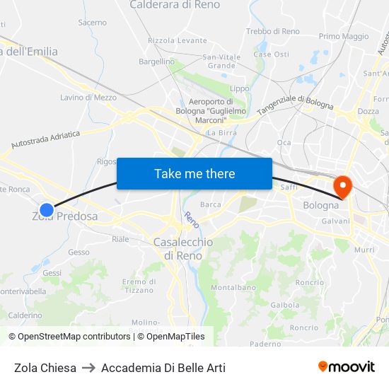 Zola Chiesa to Accademia Di Belle Arti map