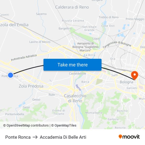 Ponte Ronca to Accademia Di Belle Arti map