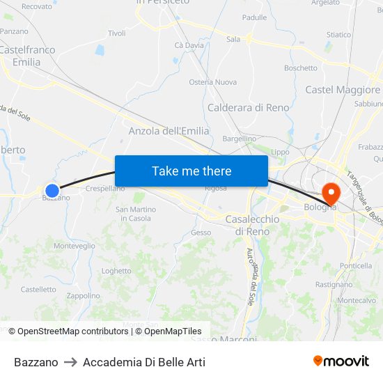 Bazzano to Accademia Di Belle Arti map