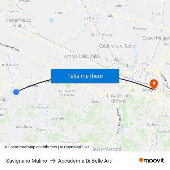 Savignano Mulino to Accademia Di Belle Arti map