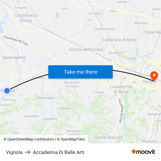Vignola to Accademia Di Belle Arti map