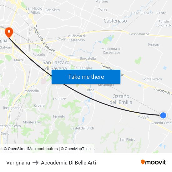 Varignana to Accademia Di Belle Arti map