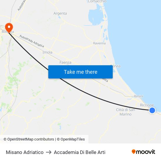 Misano Adriatico to Accademia Di Belle Arti map