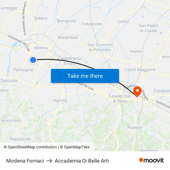 Modena Fornaci to Accademia Di Belle Arti map