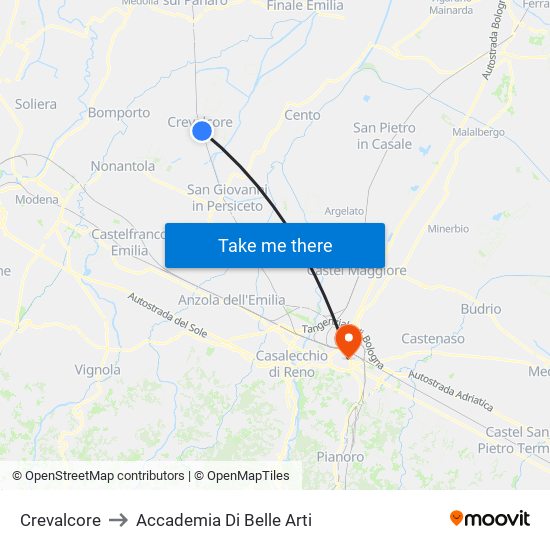 Crevalcore to Accademia Di Belle Arti map